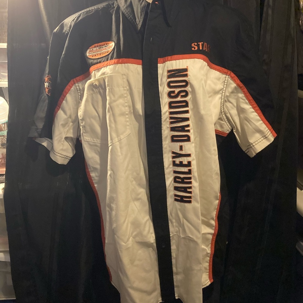 Harley-Davidson Black White Orange Panel Button-Up Shirt